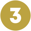 A circular gold medallion with the number “3” in white in the center.