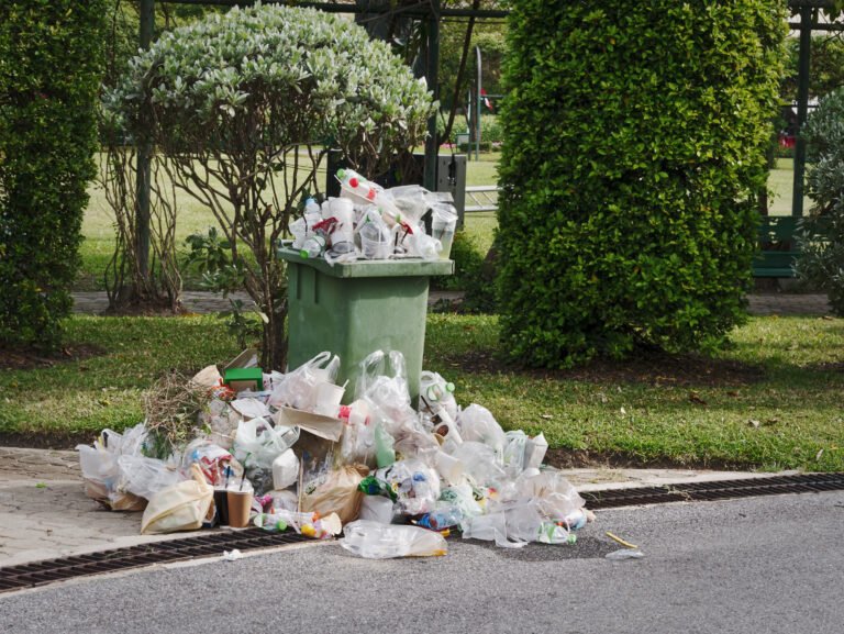 Waste Bin and Overflowing Garbage on Street